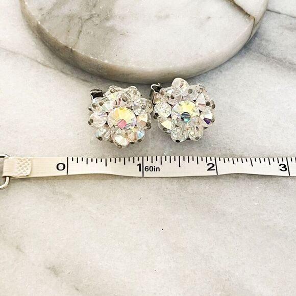 Vintage Signed Hobe Earrings AB Crystal Faceted Beads Clip On Silver Toned - Picture 8 of 8